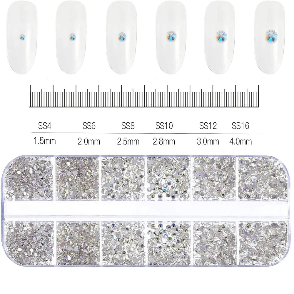 100/50cm Luxury Crystal Chain Nail Charms - 1.5/2mm Clear & AB Diamond Nail Art Decoration