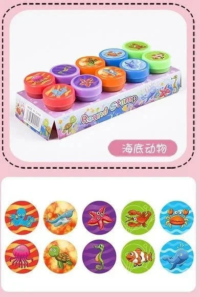 10pcs Assorted Self-Inking Stamps for Kids - DIY Craft & Scrapbooking