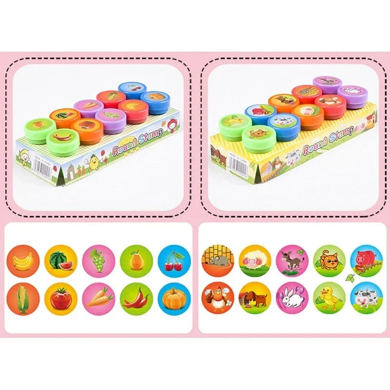 10pcs Assorted Self-Inking Stamps for Kids - DIY Craft & Scrapbooking