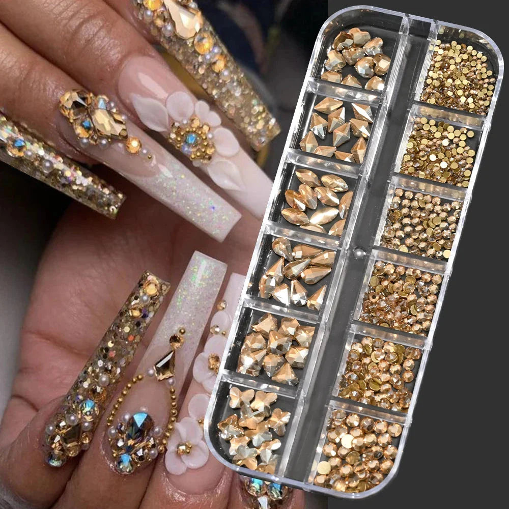 100/50cm Luxury Crystal Chain Nail Charms - 1.5/2mm Clear & AB Diamond Nail Art Decoration