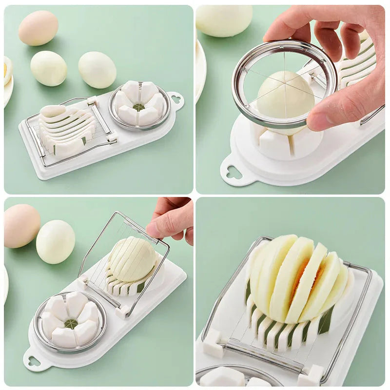1/2PC Multi Functional Egg Cutting Artifact Stainless Steel Slicer Fancy Splitter Kitchen Divider Two in One Egg Cutter Tools