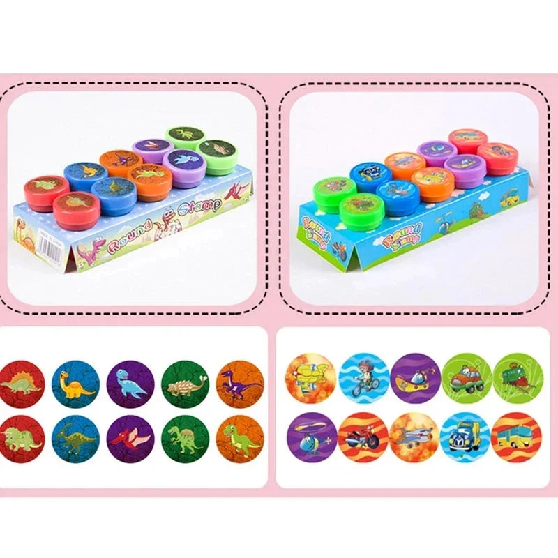 10pcs Assorted Self-Inking Stamps for Kids - DIY Craft & Scrapbooking